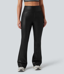 Halara Ultrasculpt™ Faux Leather Shine High Waisted Tummy Control Yoga Leggings with Pockets