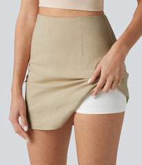 High Waisted Invisible Zipper Split 2-in-1 Casual Stretch Linen Skirt