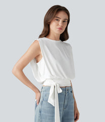 Round Neck Sleeveless Tie Side InstantCool Casual Top-UPF50+