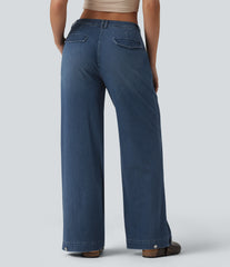 Halara Flex™ Mid Rise Adjustable Hem Draped Lyocell Washed Casual Baggy Wide Leg Jeans with Pockets
