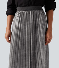 High Waisted Midi Sparkle Casual Pleated Skirt