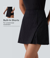 High Waisted Longer Mini 2-in-1 InstantCool Stripe Work A-Line Skirt