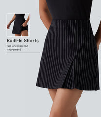 High Waisted Longer Mini 2-in-1 InstantCool Stripe Work A-Line Skirt