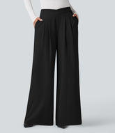 Crossover High Waisted Work Baggy Pants with Pockets