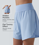 SoftlyZero™ QuickDry High Waisted Tummy Control Reflective Dots Crossover Hem 2-in-1 Running Shorts 7'' with Pockets