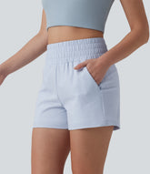 High Waisted Quick Dry Crinkle Casual Baggy Shorts with Pockets