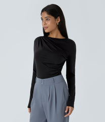 Long Sleeve Asymmetric Ruched Work Top