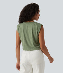 V-neck Cap Sleeve Casual Bodysuit with Shoulder Pads
