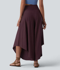 High Waisted Tummy Control Ruffle Hem Baggy Pants with Pockets