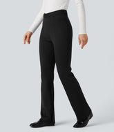 Crossover High Waisted Work Flare Pants with Pockets