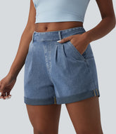 Halara Flex™ Mid Rise Rolled Hem Denim Casual Shorts with Pockets