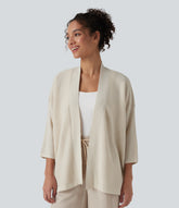Open Front 3/4 Sleeve Casual Cardigan