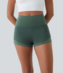 High Waisted Mesh Back Waistband Pocket 2-in-1 Casual Shorts 2"