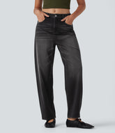Halara Flex™ High Waisted Washed Casual Barrel Leg Jeans with Pockets