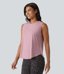 Round Neck Curved Hem InstantCool Workout Tank Top-UPF50+