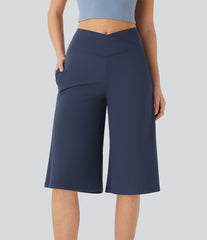 SoftlyZero™ Airy Crossover High Waisted Wide Leg InstantCool Yoga Pedal Pusher Pants with Pockets