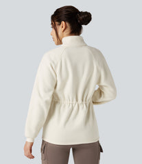 Stand Collar Long Sleeve Fleece Hiking Jacket with Pockets
