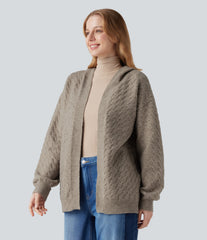 Hooded Open Front Long Sleeve Casual Cardigan