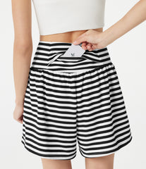 High Waisted 2-in-1 Stripe Waffle Casual Shorts 5'' with Pockets