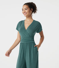 V Neck Batwing Sleeve Ruched Casual Jumpsuit with Pockets-Easy Peezy Edition