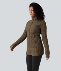 PuffFlex High Neck Long Sleeve Thumb Hole Zipper Workout Quilted Jacket with Pockets