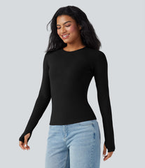 Halara HeatCore Round Neck Long Sleeve Thumb Holes Slim Casual Warming Top
