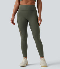 SoftlyZero™ High Waisted Contrast Lace Workout Leggings with Pocket-UPF50+