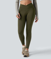 Wear-Resistant Reflective Crossover High Waisted Hiking 7/8 Leggings with Pocket