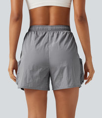 High Waisted Drawstring Workout Cargo Shorts with Pockets