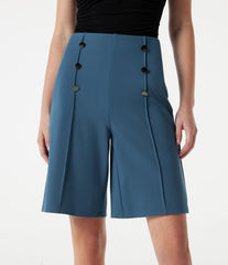 High-waisted Decorative Buttons Work Baggy Bermuda Shorts with Pockets