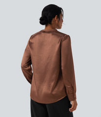 V-neck Long Sleeve Satin Work Top