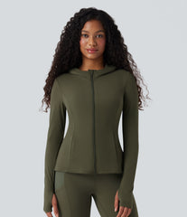 SoftlyZero™ Hooded Long Sleeve Thumb Hole Pleated Jacket with Pockets-UPF50+