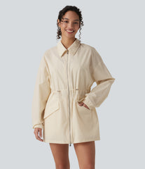Water Repellent Wear-Resistant Long Sleeve 2-Way Zipper Casual Jacket with Pockets