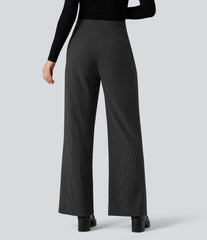 High Waisted Straight Leg Stripe Work Pants with Pockets