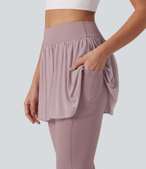 SoftlyZero™ Airy InstantCool High Waisted Contrast Mesh 2-in-1 Yoga Skirt Leggings with Pockets-UPF50+