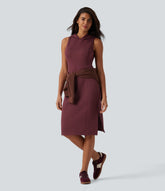 SpacerTek™ Hooded Sleeveless Cut Out Midi Casual Dress