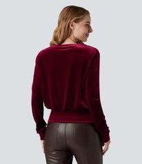 Round Neck Long Sleeve Velvet Casual Top