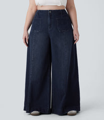 Halara Flex™ High Waisted Pockets Washed Casual Wide Leg Plus Size Jeans