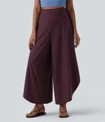 High Waisted Tummy Control Ruffle Hem Baggy Pants with Pockets