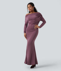 Off Shoulder Long Sleeve Maxi Mermaid Dress