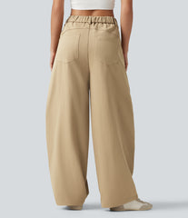 Mid Rise Casual Barrel Leg Pants with Pockets