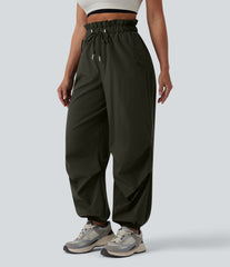 High Waisted Drawstring Parachute Workout Joggers with Pockets