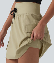High Waisted Drawstring 2-in-1 Mini Hiking Skirt with Pockets