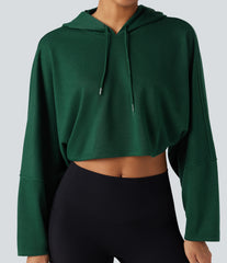 Hooded Dropped Shoulder Cropped Relaxed Casual Sweatshirt
