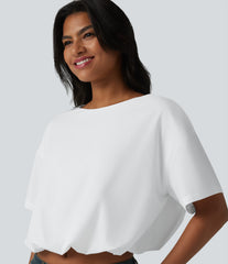 Durable Water Repellent Round Neck Short Sleeve Bubble Hem Casual Top