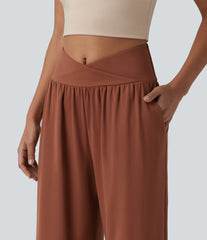 SoftlyZero™ Airy Crossover High Waisted InstantCool Casual Baggy Pants with Pockets