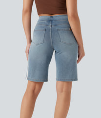 Halara Flex™ High Waisted Stripe Washed Denim Casual Baggy Bermuda Shorts with Pockets