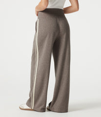 Ribbed High Waisted Tummy Control Drawstring Side Stripe Baggy Casual Pants with Pockets