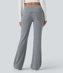 Foldover Low Rise Sweater Knit Flare Casual Pants