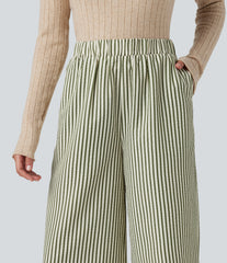 High Waisted Stripes Baggy Lounge Pants with Pockets